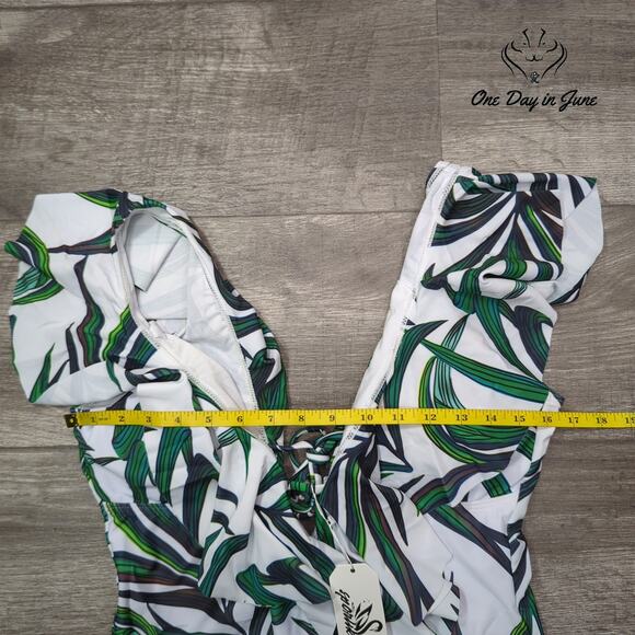 Sporlike V Neck Ruffle One Piece Swimsuit Size L - Picture 5 of 6